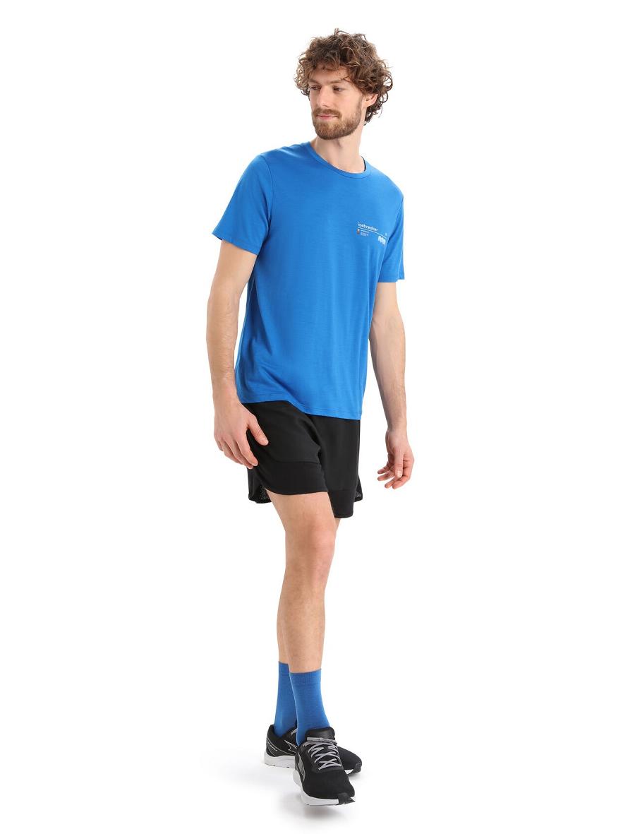 Men's Icebreaker Merino Tech Lite II Short Sleeve Alpine Zone T Shirts Lazurite | CA 1770FDNM